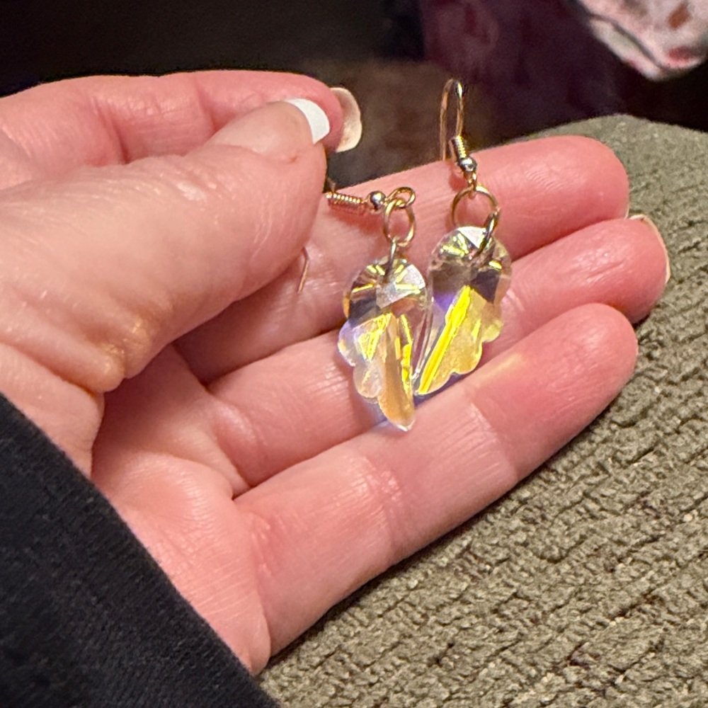 Elegant Crystal, iridescent Gold Wing Earrings